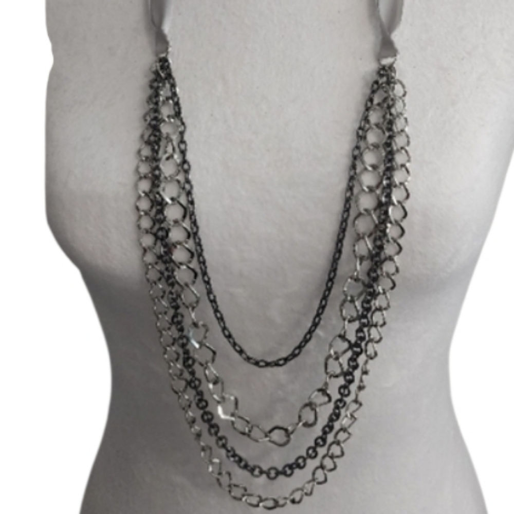 Elegant Silver and Black Layered Necklace